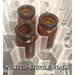 ISO 2R Amber Sterile Open Vials, 16x35mm, Depyrogenated, Nested Tray of 228 pieces