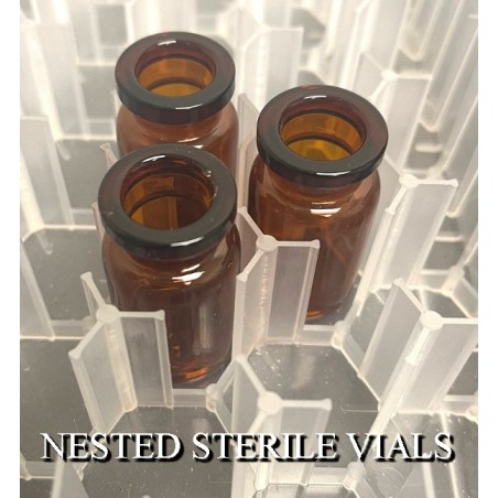 ISO 6R Amber Sterile Open Vials, 22x40mm, Depyrogenated, Nested Tray of ...
