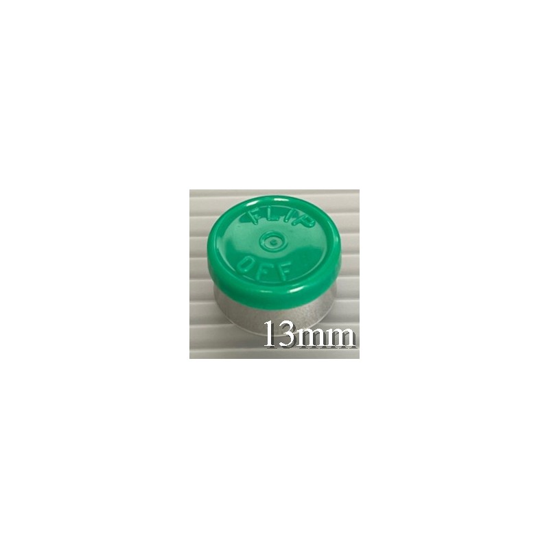 13mm Flip Off Vial Seals, Green, Pack of 100