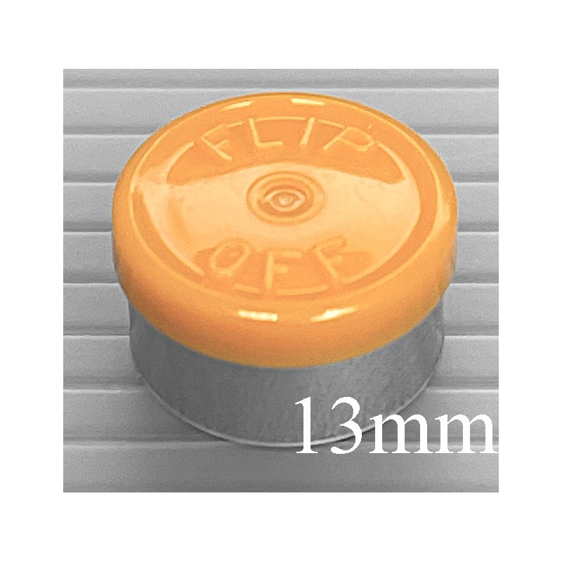 13mm Flip Off Vial Seals, Faded Light Orange, Case of 1000 13mm Flip Off Vial Seals, Faded Light Orange, Case of 1000